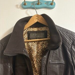 Ci Sono by Cavalini Faux Leather Jacked Brown with Leopard print on inside